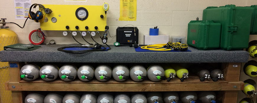 SCUBA tanks on a rack