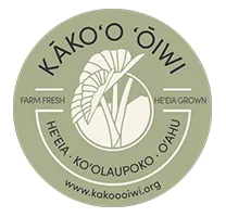 Round green logo with taro leaves and text: "Kākoʻo ʻŌiwi" and website www.kakoooiwi.org.